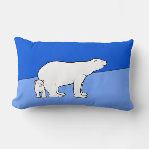 Polar Bear Mom and Cub Painting - Wildlife Art Lumbar Pillow
