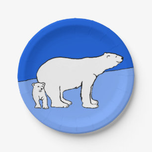 Polar Bear Mom and Cub Painting - Wildlife Art Paper Plate
