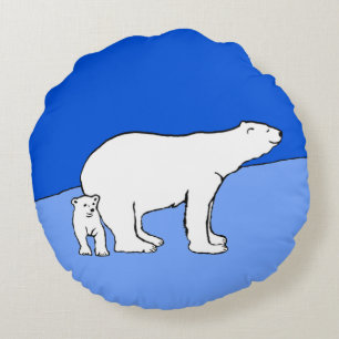 Polar Bear Mom and Cub Painting - Wildlife Art Round Pillow