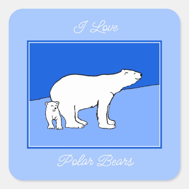 Polar Bear Mom and Cub Painting - Wildlife Art Square Sticker (Front)