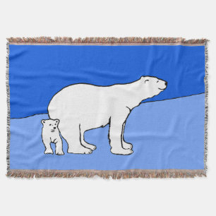 Polar Bear Mom and Cub Painting - Wildlife Art Throw Blanket