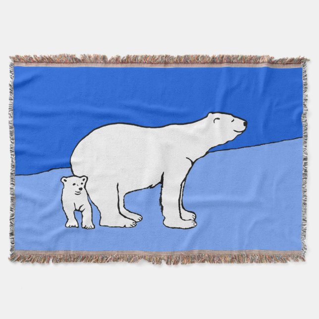 Polar Bear Mom and Cub Painting - Wildlife Art Throw Blanket (Front)