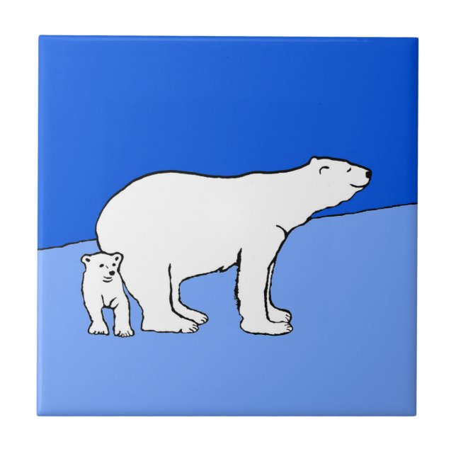 Polar Bear Mom and Cub Painting - Wildlife Art Tile (Front)