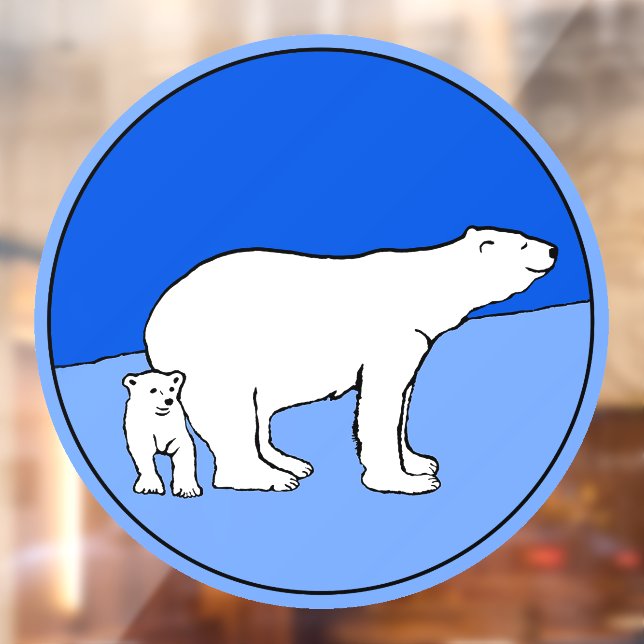 Polar Bear Mom and Cub Painting - Wildlife Art Window Cling (Sheet 2)