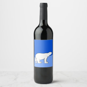 Polar Bear Mom and Cub Painting - Wildlife Art Wine Label