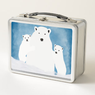 Polar Bear - Mom and cubs - Metal lunch box