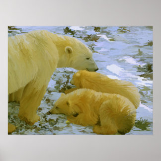 Polar Bear mom and her cubs paper print