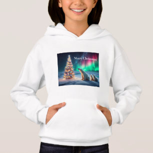 Polar Bear Mom Cubs Christmas Tree Northern Lights
