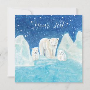 Polar Bear Mom & Two Cubs Illustration   Card