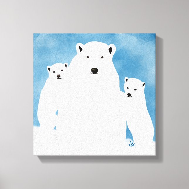Polar Bear Mom With Cubs Canvas Print (Front)