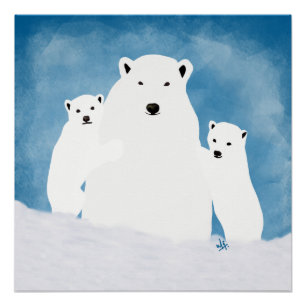 Polar Bear Mom With Cubs Poster