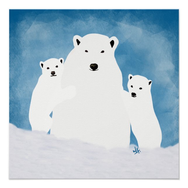 Polar Bear Mom With Cubs Poster (Front)