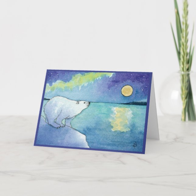 Polar Bear Moon Carte de voeux de Noël (Devant)