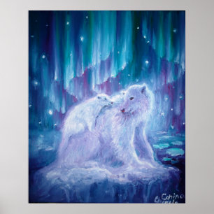 Polar bear mother  and baby poster
