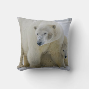 POLAR BEAR MOTHER AND CUB NORTHERN ALASKA THROW PILLOW
