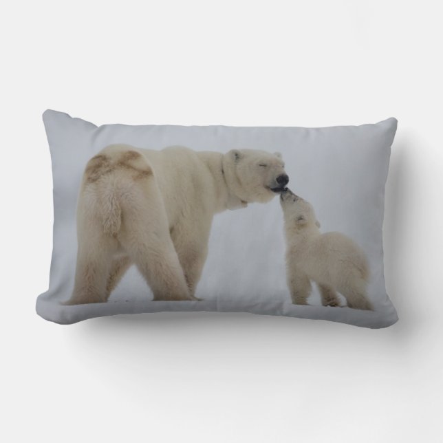 Polar Bear Mother with Cub Lumbar Pillow (Front)