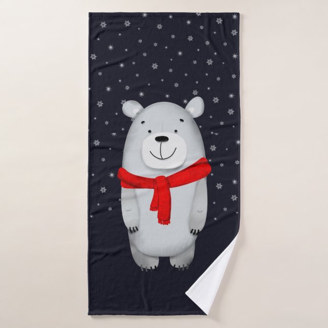 Polar Bear Navy Snow Winter Bath Towel (Bath Towel)