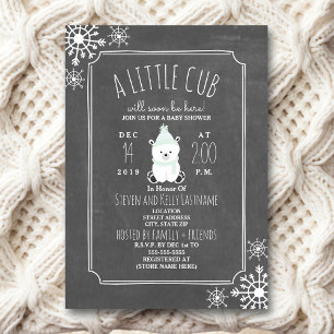Polar Bear Neutral Green Winter Baby Shower Invitation