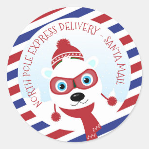 Polar Bear North Pole Delivery Round Sticker