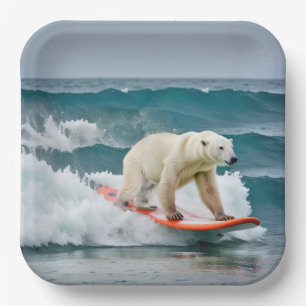Polar Bear On A Surfboard Paper Plate
