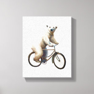 Polar Bear On Bicycle Canvas Print