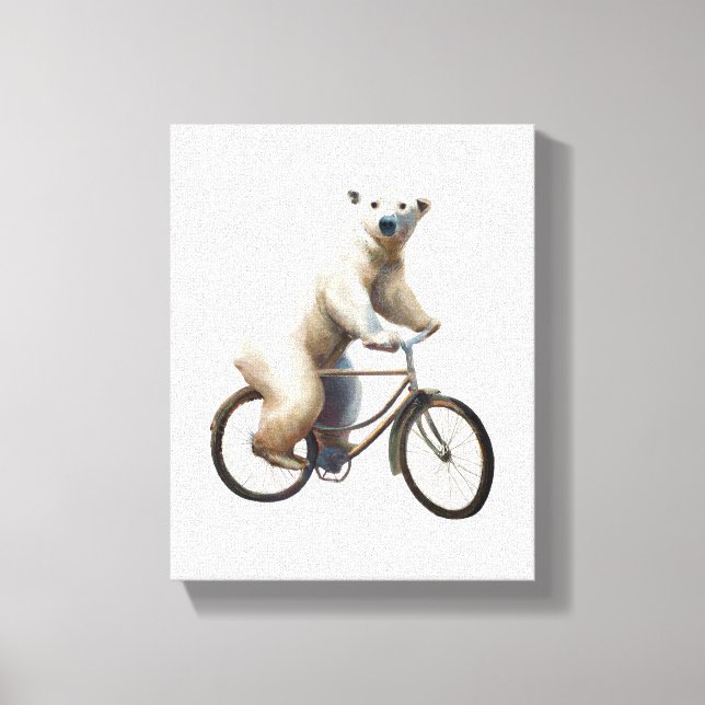 Polar Bear On Bicycle Canvas Print (Front)