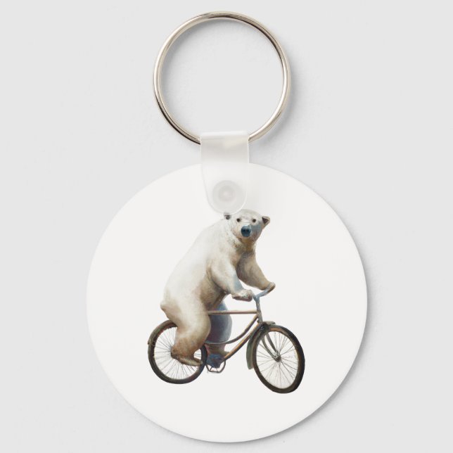 Polar Bear On Bicycle Keychain (Front)