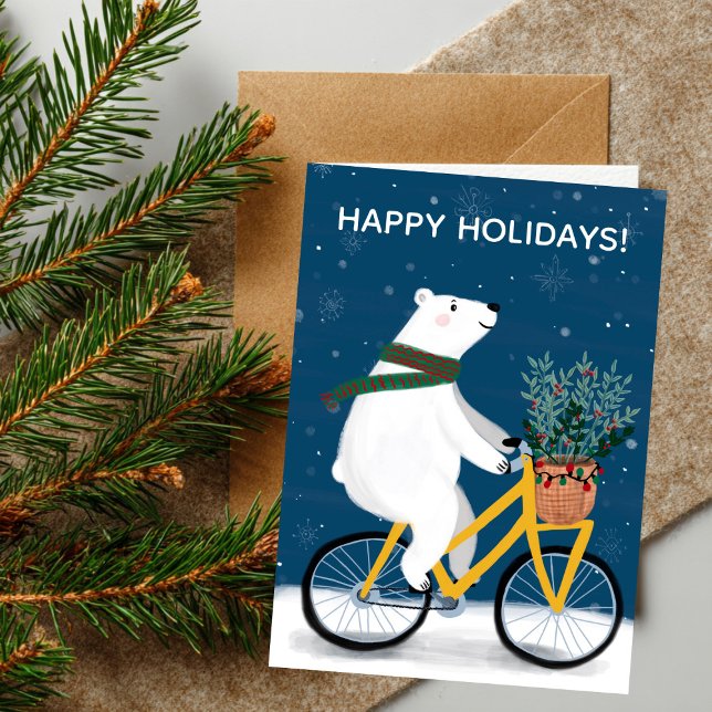 Polar Bear on Bike Charming Cute Christmas Custom Holiday Card (Polar Bear on Bike Charming Cute Christmas Custom Holiday Card - add your own text
)