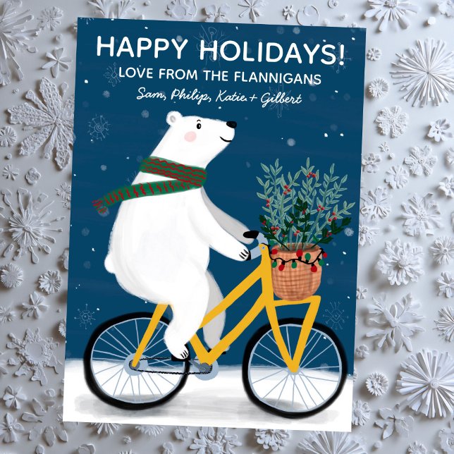 Polar Bear on Bike Handmade Cute Christmas Custom Holiday Card (Polar Bear on Bike Handmade Cute Christmas Non-Photo Custom Flat Holiday Card
)