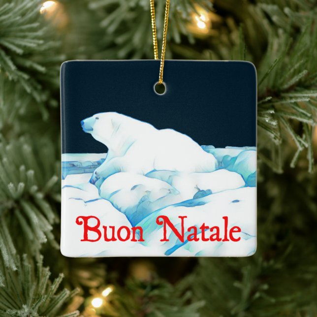 Polar Bear On Ice - Buon Natale Ceramic Ornament (Tree)