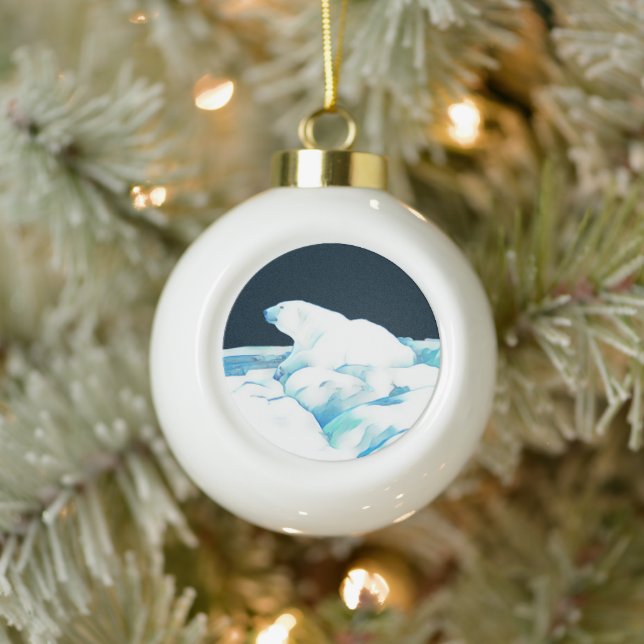 Polar Bear On Ice Ceramic Ball Christmas Ornament (Tree)