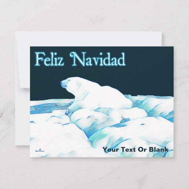 Polar Bear On Ice - Feliz Navidad Holiday Card (Front)