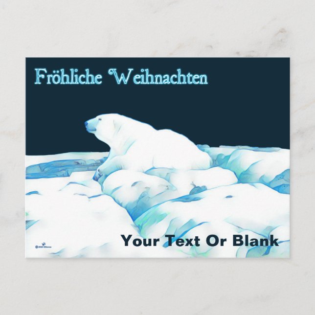 Polar Bear On Ice - Fröhliche Weihnachten Holiday Postcard (Front)