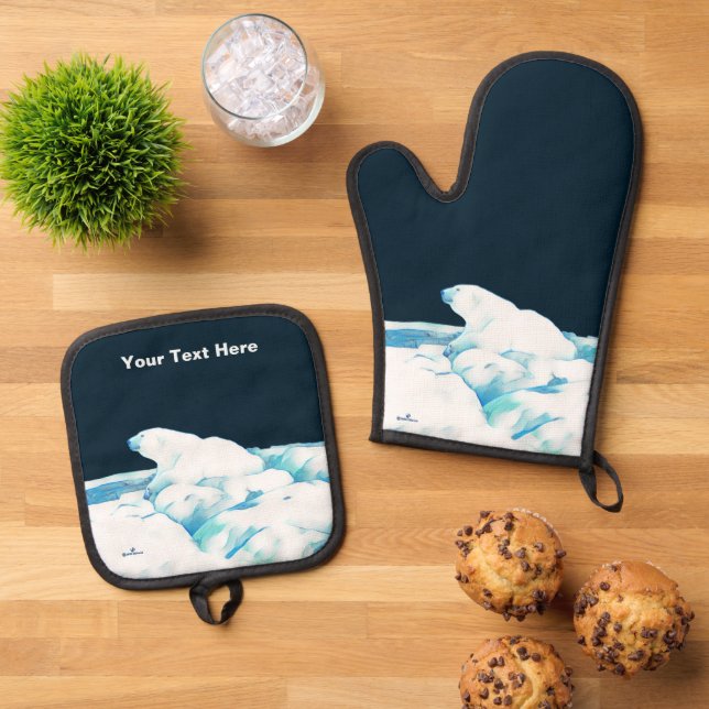 Polar Bear On Ice Oven Mitt & Pot Holder Set (Top Down)