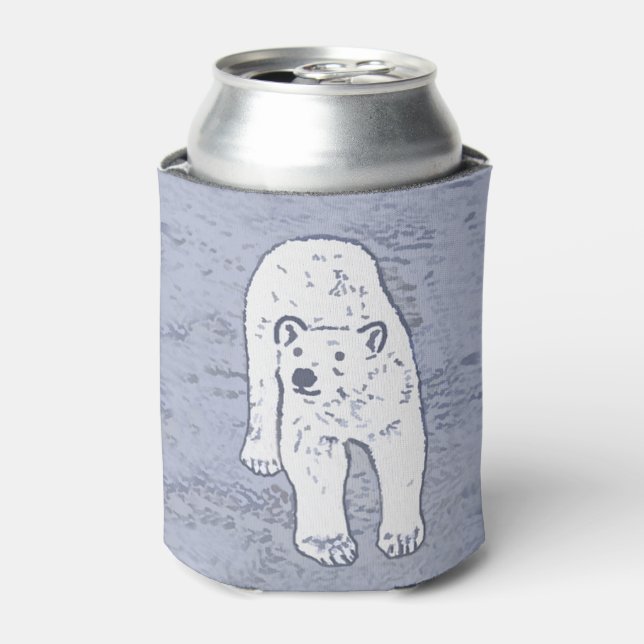 Polar Bear on Ice Painting - Original Wildlife Art Can Cooler (Can Front)