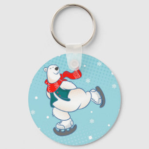 Polar bear on ice skates keychain