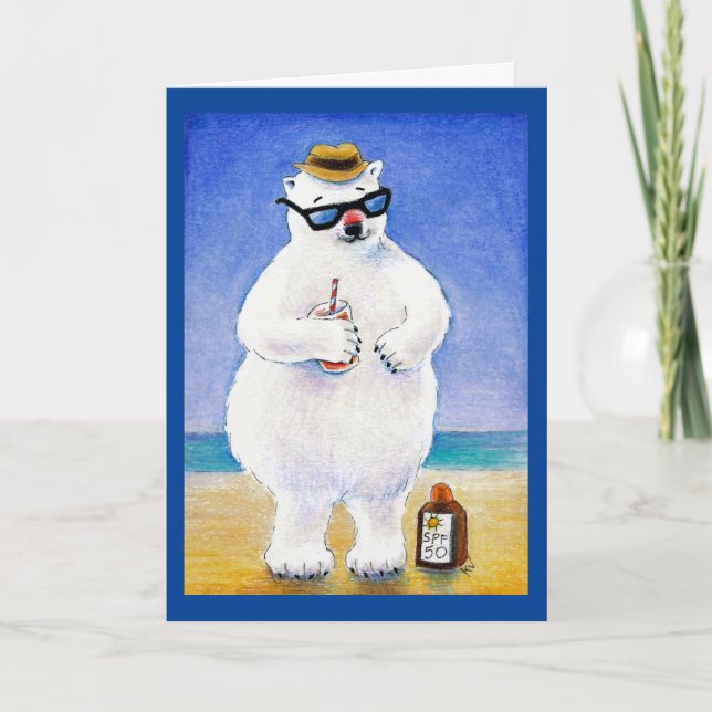 Polar Bear on tropical beach greeting card (Front)