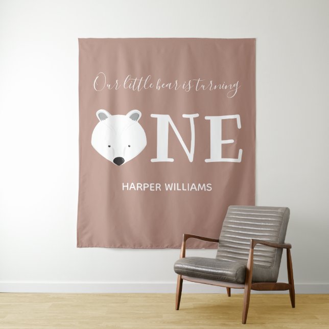 Polar Bear One Cute Animal First Birthday Tapestry (In Situ)