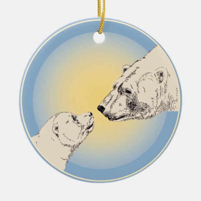 Polar Bear Ornament Mother Baby Personalized Gift (Front)