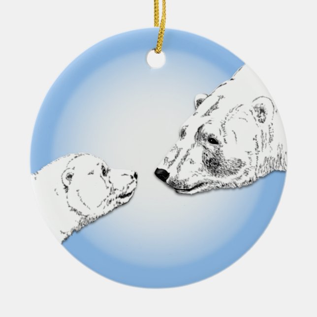 Polar Bear Ornament Mother Baby Personalized Gift (Front)