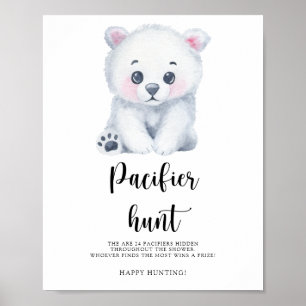 Polar bear - pacifier hunt baby shower game poster