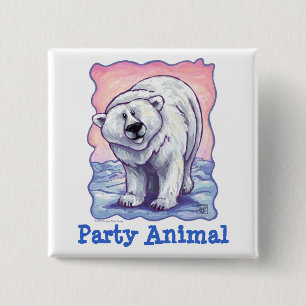 Polar Bear Party Centre 2 Inch Square Button