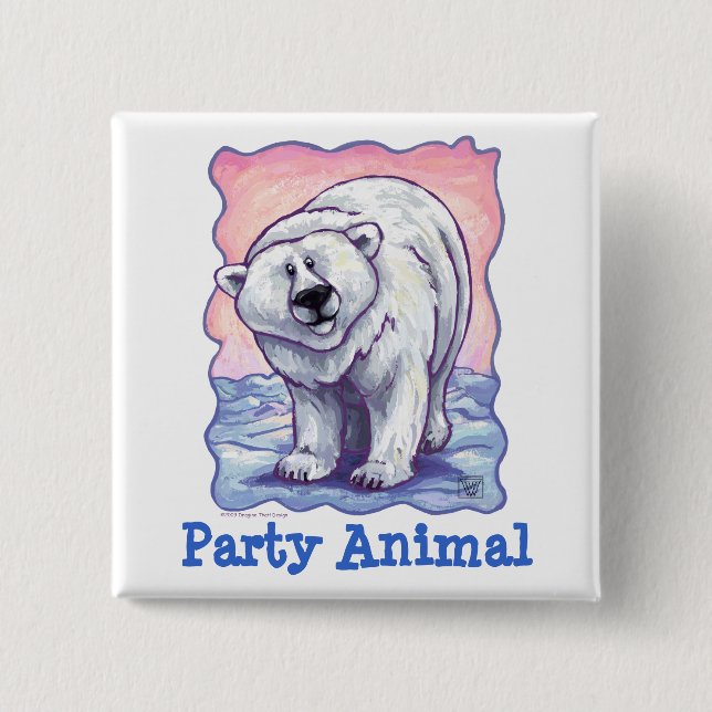 Polar Bear Party Centre 2 Inch Square Button (Front)