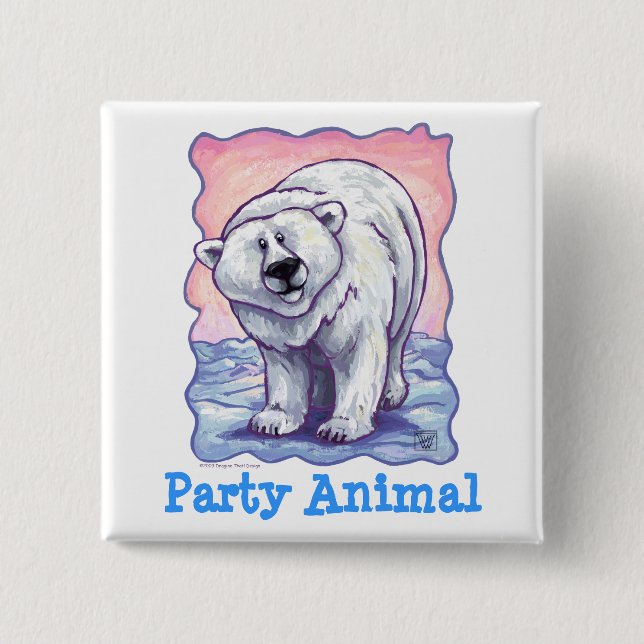 Polar Bear Party Centre 2 Inch Square Button (Front)