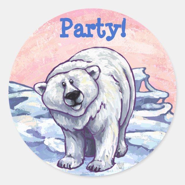 Polar Bear Party Centre Classic Round Sticker (Front)