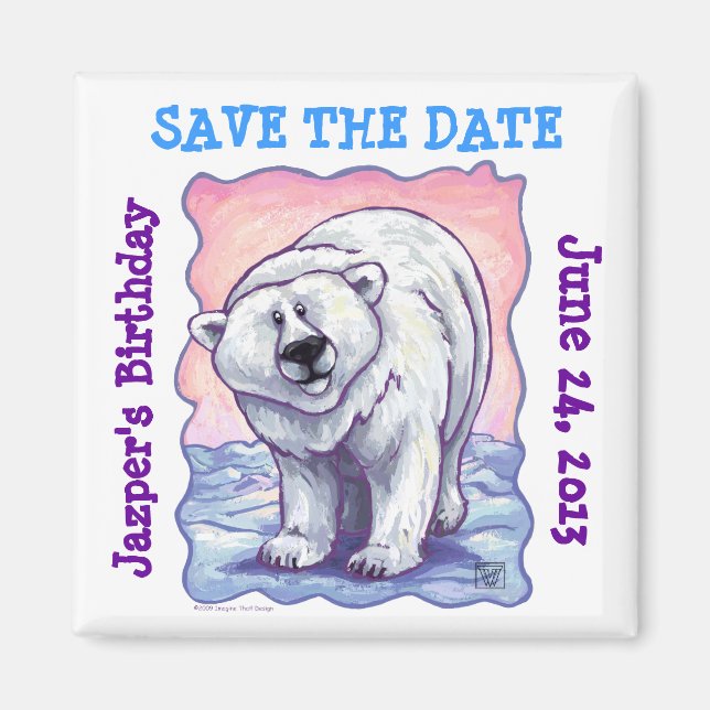 Polar Bear Party Centre Save the Date Magnet (Front)