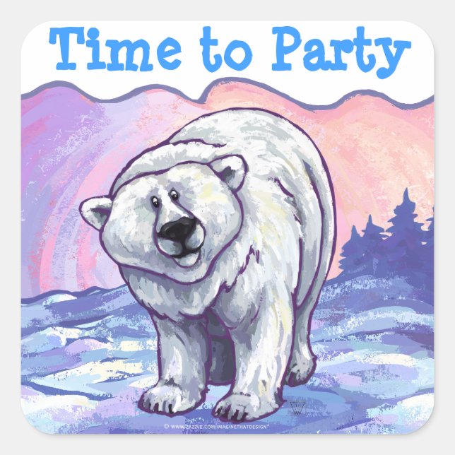 Polar Bear Party Centre Square Sticker (Front)