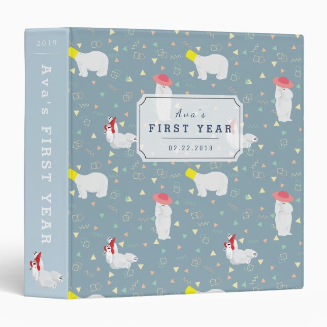 Polar Bear Pattern Baby Photo Book Grey Binder (Front/Spine)