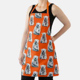 Polar Bear Pattern Design On Orange Apron