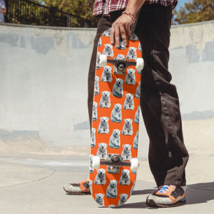 Polar Bear Pattern Design On Orange Skateboard